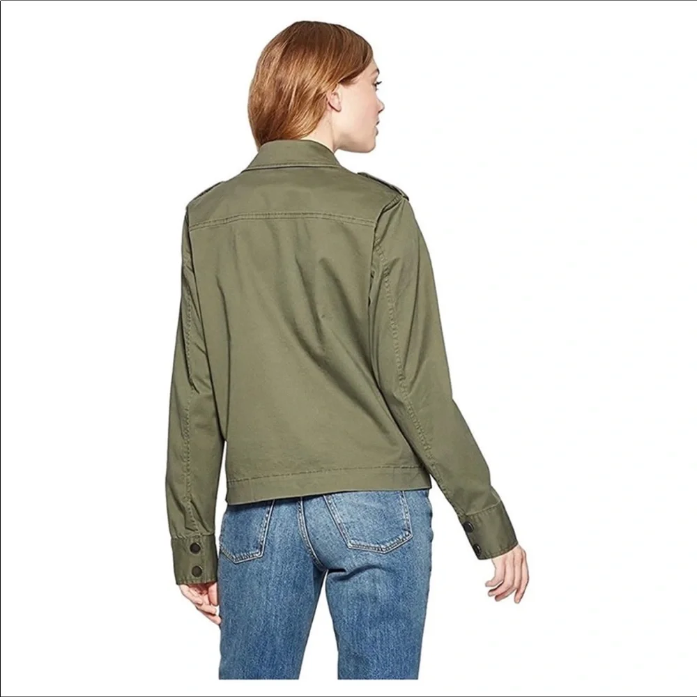 A NEW DAY sz Small Utility Jacket Beaded Trim Lightweight Pockets Olive Green